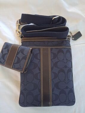 Coach Navy Signature Canvas Crossbody Bag with Card Case